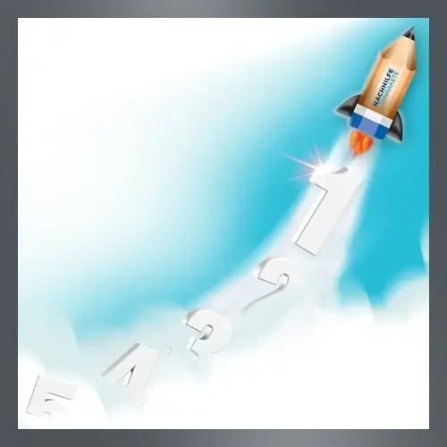 Illustration, Bildmarke. Rakete fliegt von 6 bis 1