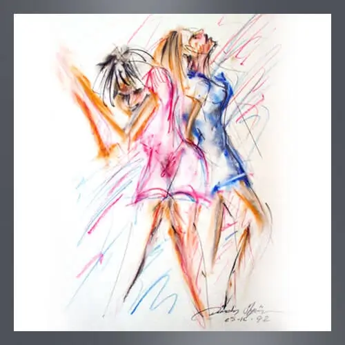 Zeichnung tanzende zwei Frauen